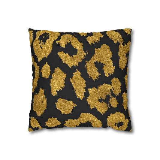 Pillowcase Square Poly Canvas gold leopard black by Mariu del Campo. - Mariu del Campo