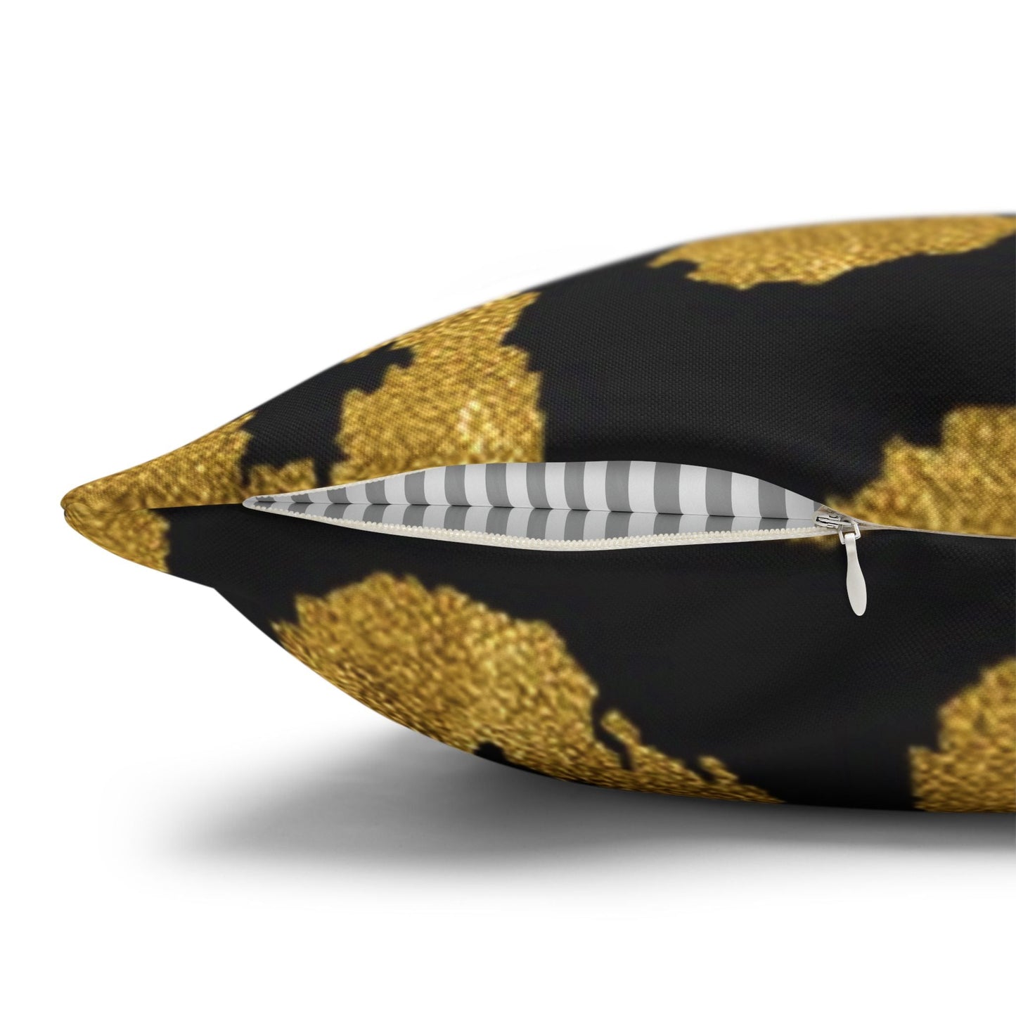 Pillowcase Square Poly Canvas gold leopard black by Mariu del Campo. - Mariu del Campo