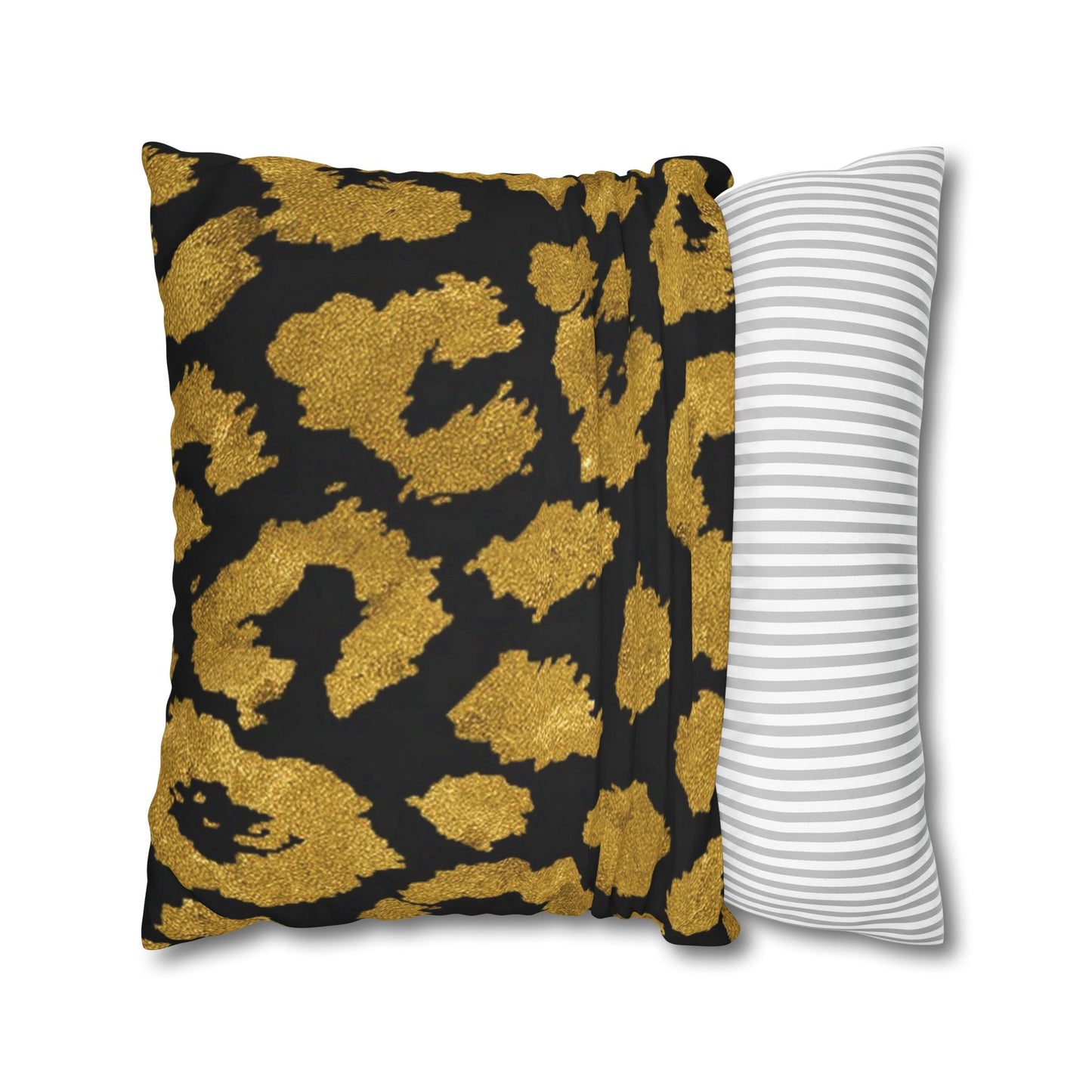 Pillowcase Square Poly Canvas gold leopard black by Mariu del Campo. - Mariu del Campo