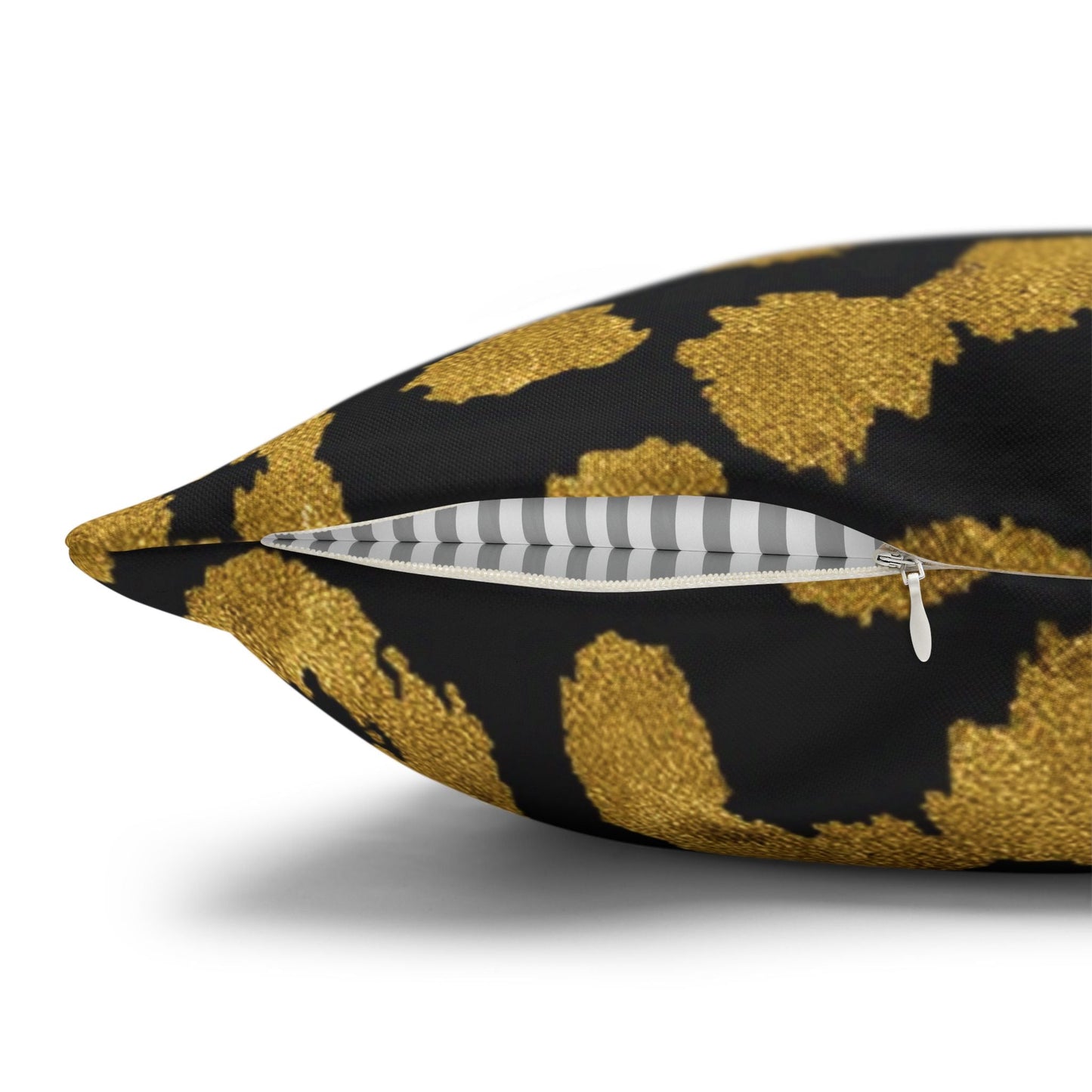 Pillowcase Square Poly Canvas gold leopard black by Mariu del Campo. - Mariu del Campo