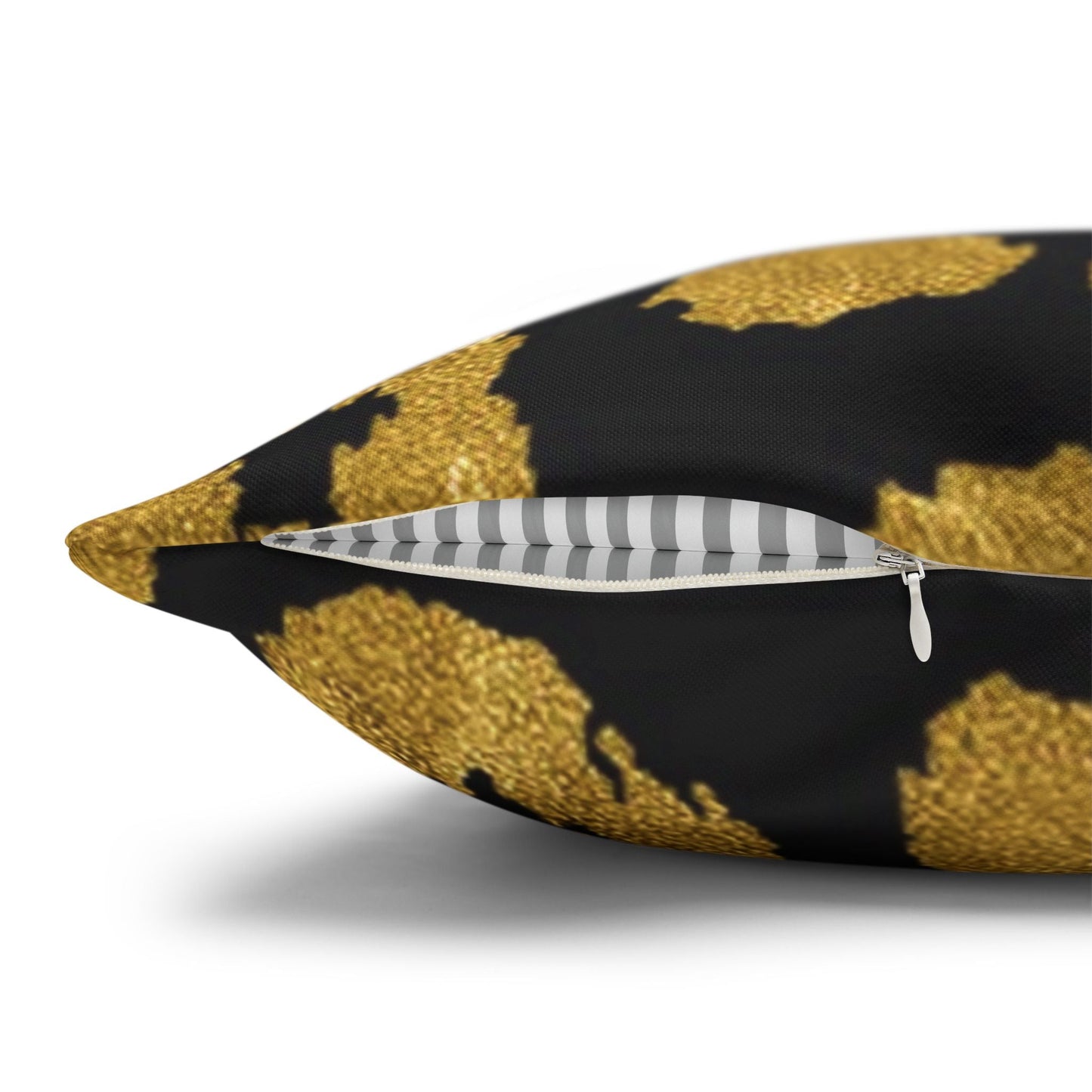 Pillowcase Square Poly Canvas gold leopard black by Mariu del Campo. - Mariu del Campo