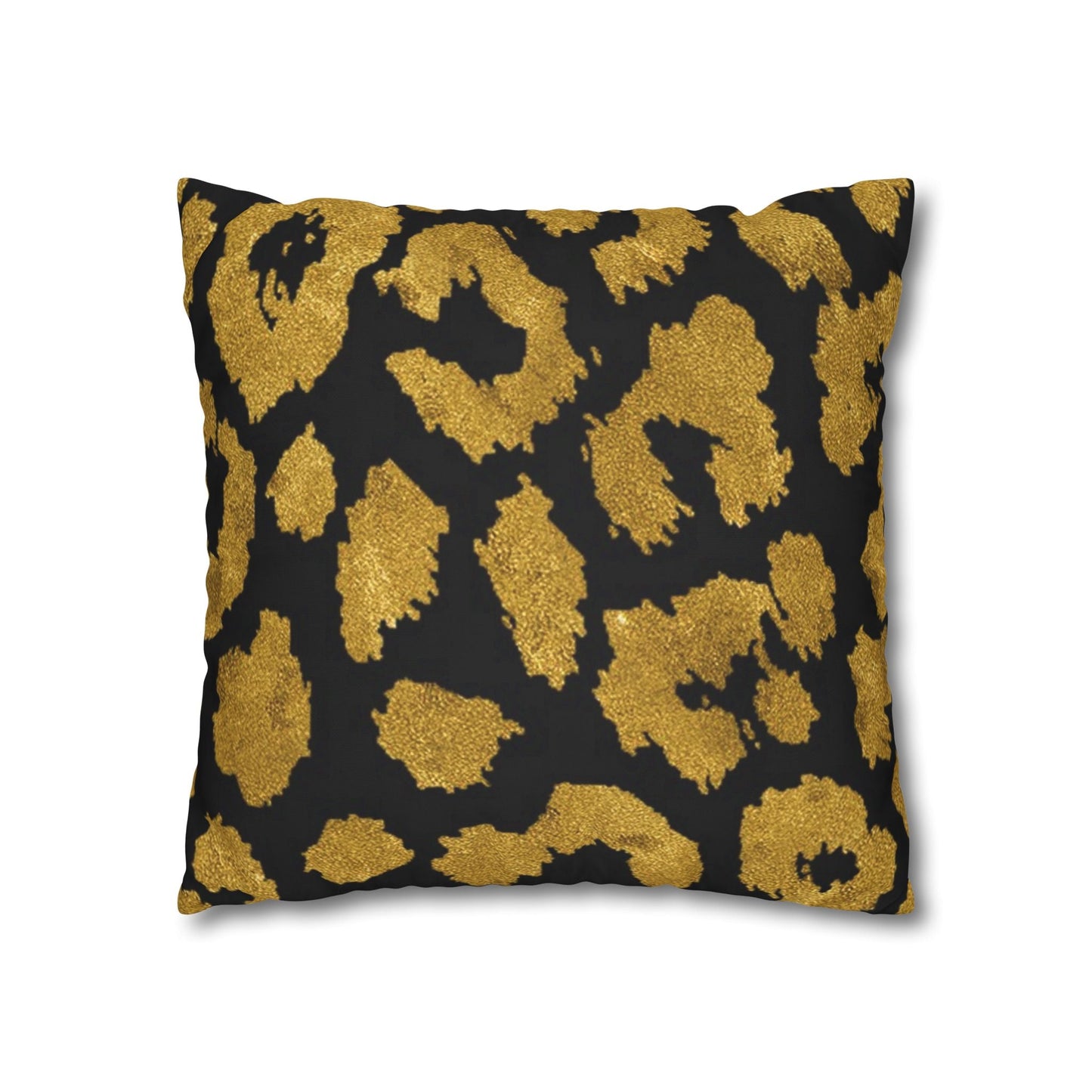 Pillowcase Square Poly Canvas gold leopard black by Mariu del Campo. - Mariu del Campo