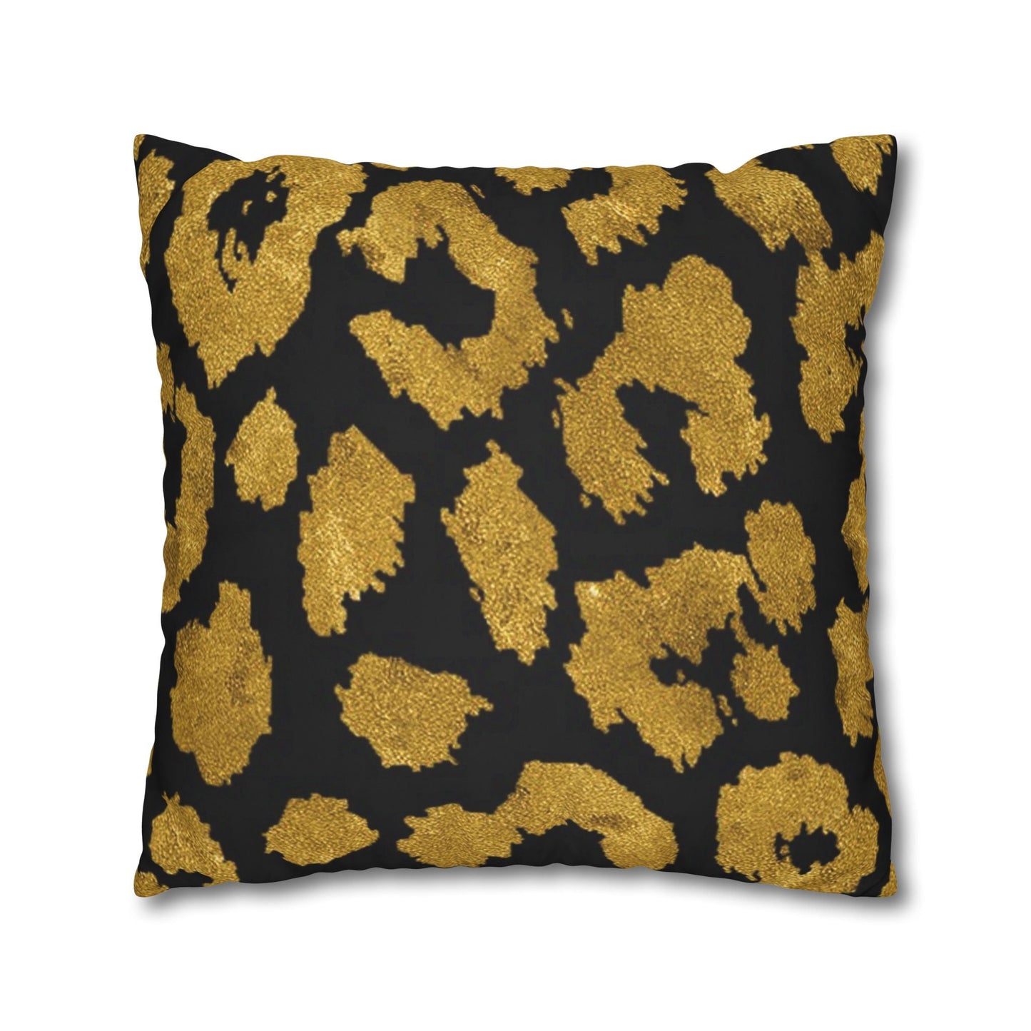 Pillowcase Square Poly Canvas gold leopard black by Mariu del Campo. - Mariu del Campo