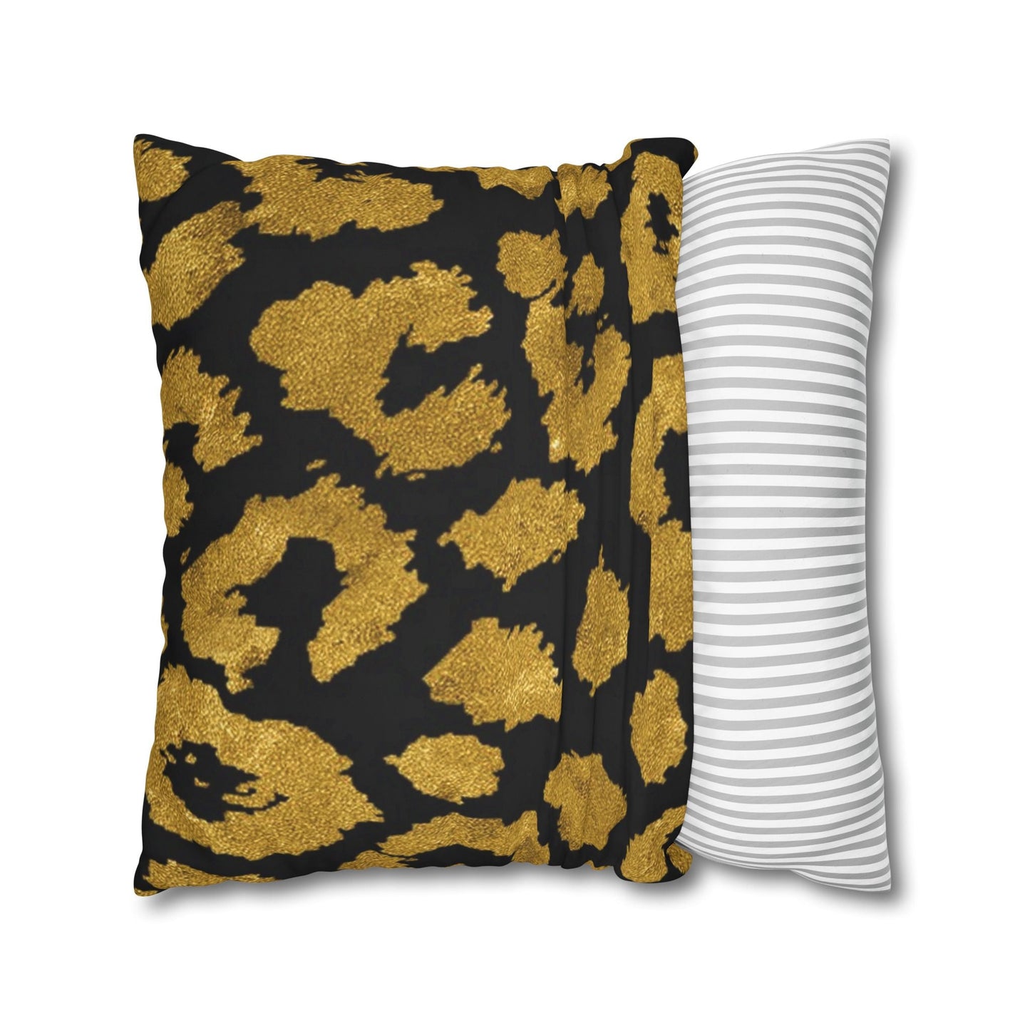 Pillowcase Square Poly Canvas gold leopard black by Mariu del Campo. - Mariu del Campo