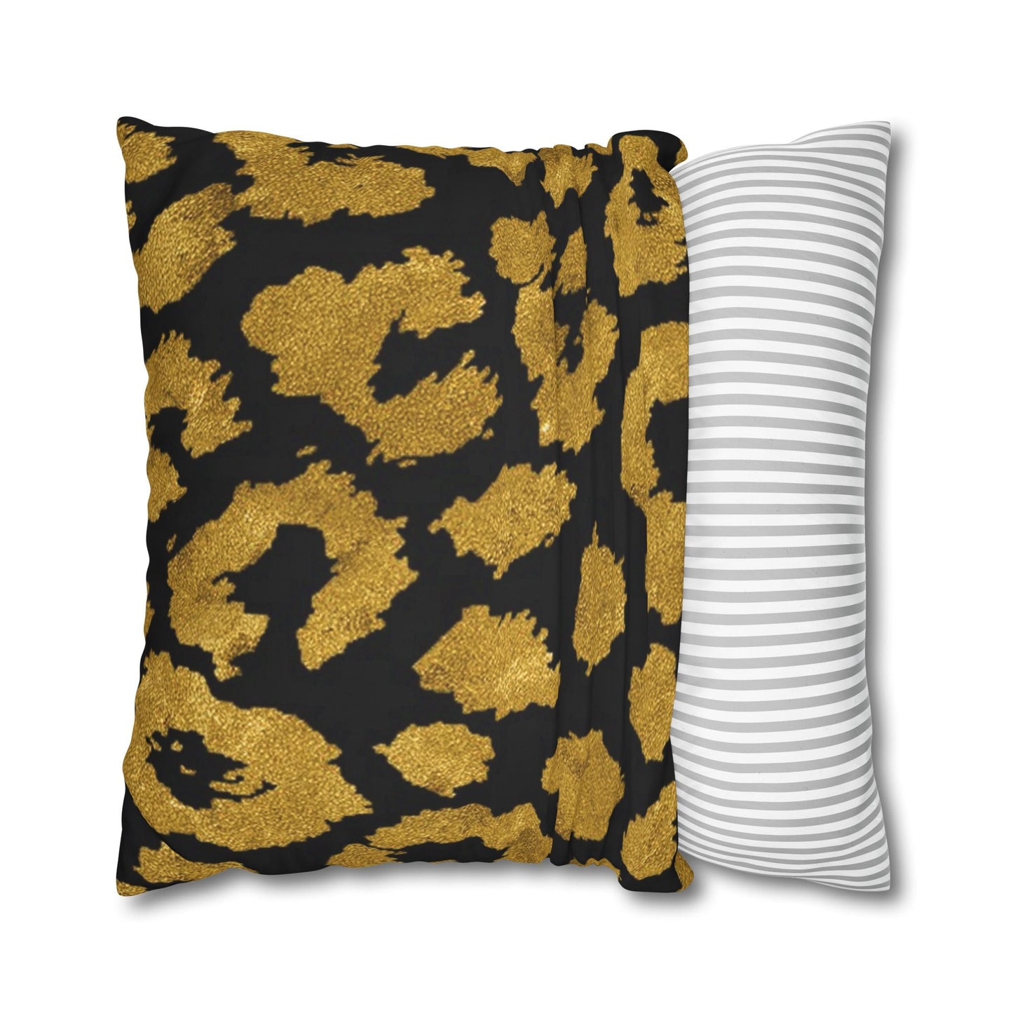 Pillowcase Square Poly Canvas gold leopard black by Mariu del Campo. - Mariu del Campo