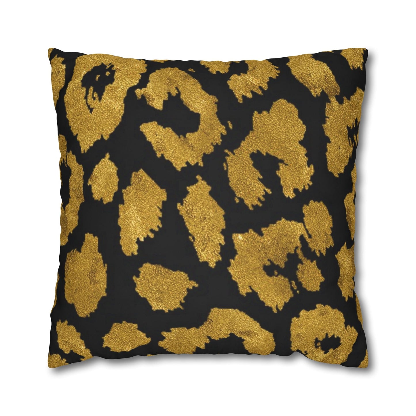 Pillowcase Square Poly Canvas gold leopard black by Mariu del Campo. - Mariu del Campo