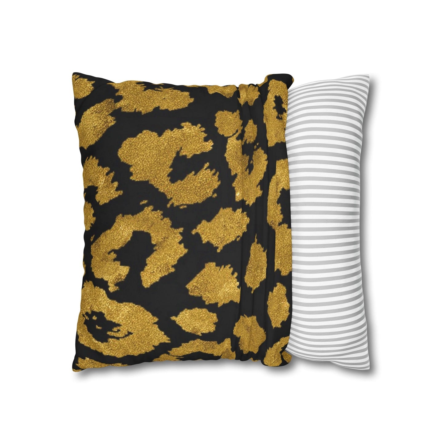 Pillowcase Square Poly Canvas gold leopard black by Mariu del Campo. - Mariu del Campo