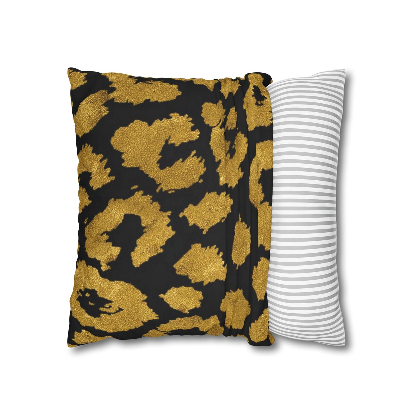Pillowcase Square Poly Canvas gold leopard black by Mariu del Campo. - Mariu del Campo