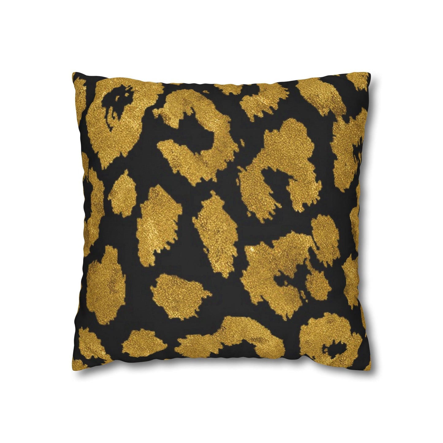 Pillowcase Square Poly Canvas gold leopard black by Mariu del Campo. - Mariu del Campo