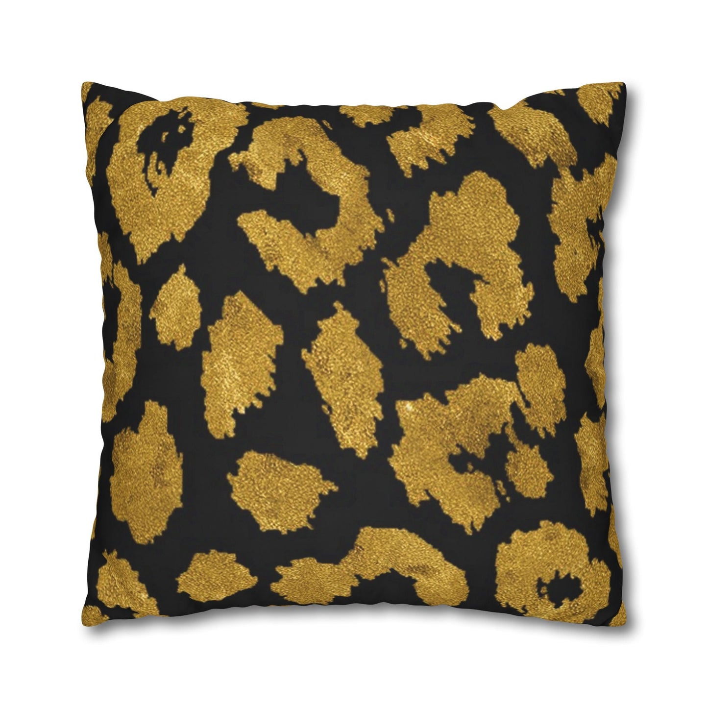 Pillowcase Square Poly Canvas gold leopard black by Mariu del Campo. - Mariu del Campo