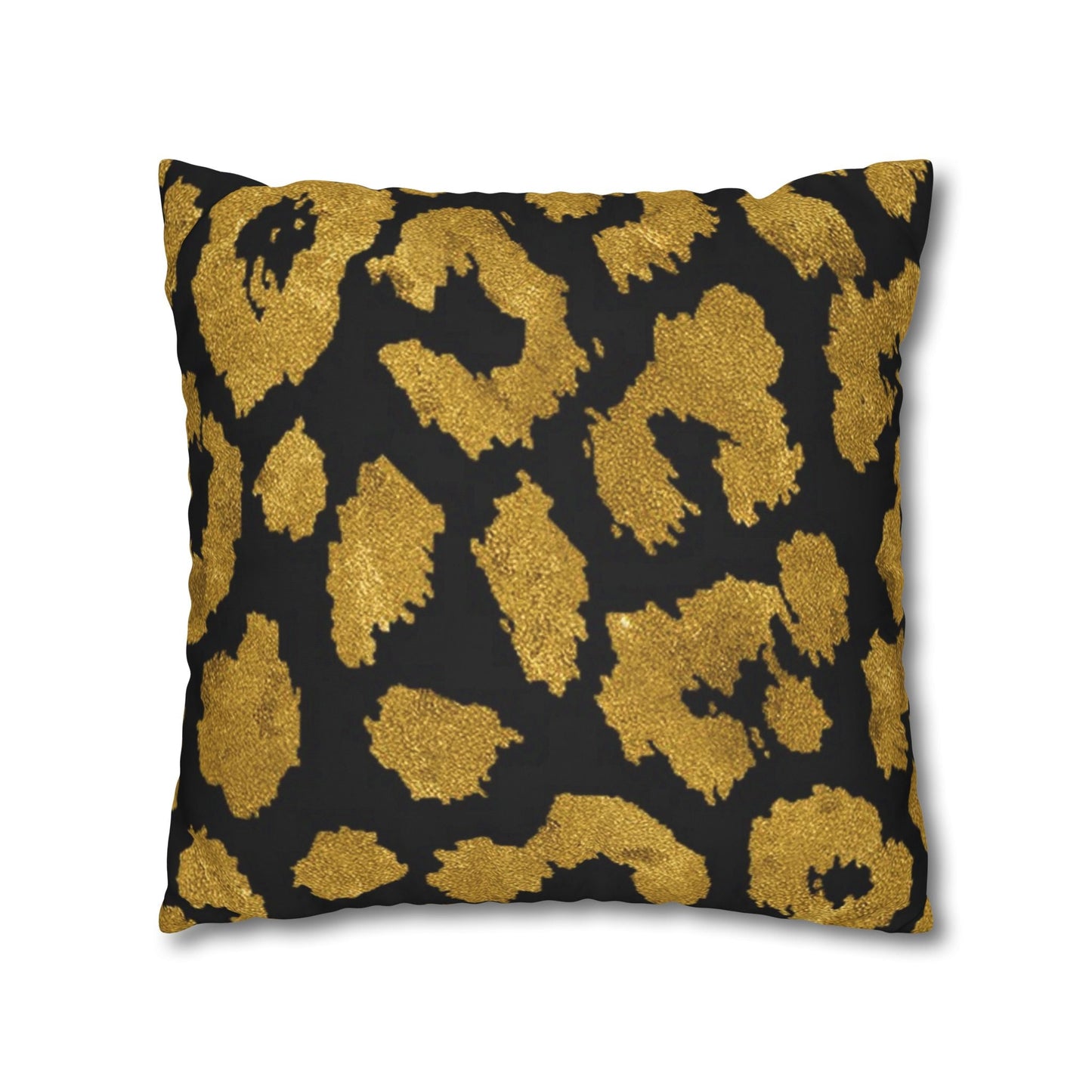 Pillowcase Square Poly Canvas gold leopard black by Mariu del Campo. - Mariu del Campo