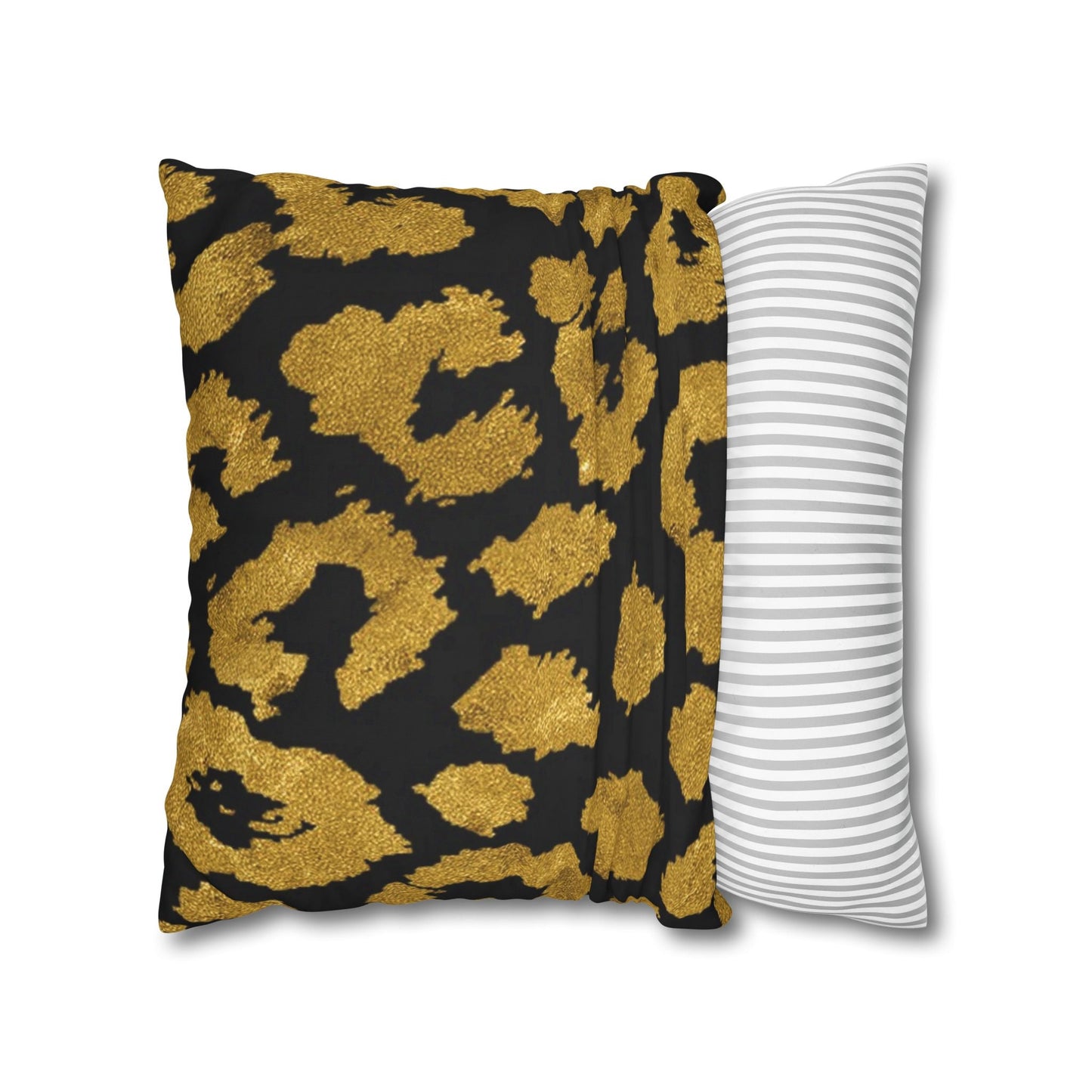 Pillowcase Square Poly Canvas gold leopard black by Mariu del Campo. - Mariu del Campo