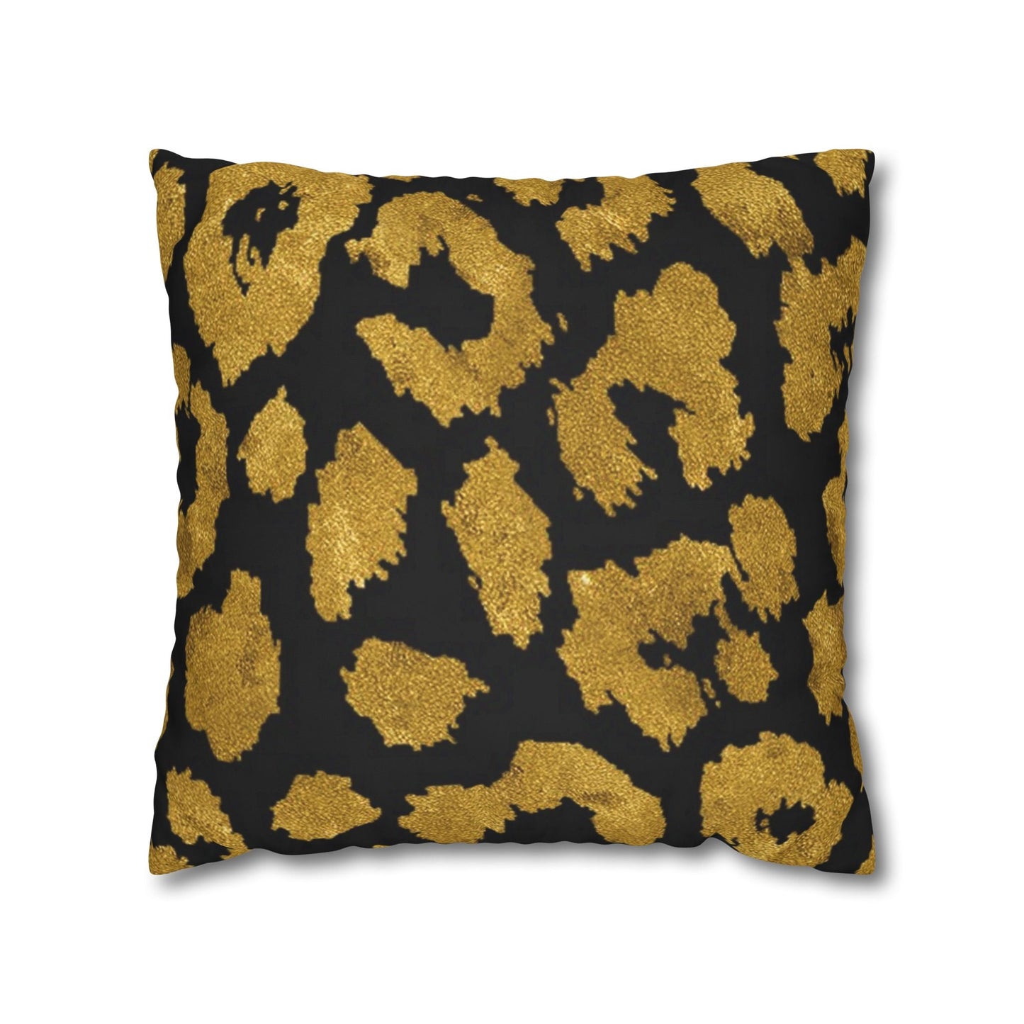 Pillowcase Square Poly Canvas gold leopard black by Mariu del Campo. - Mariu del Campo