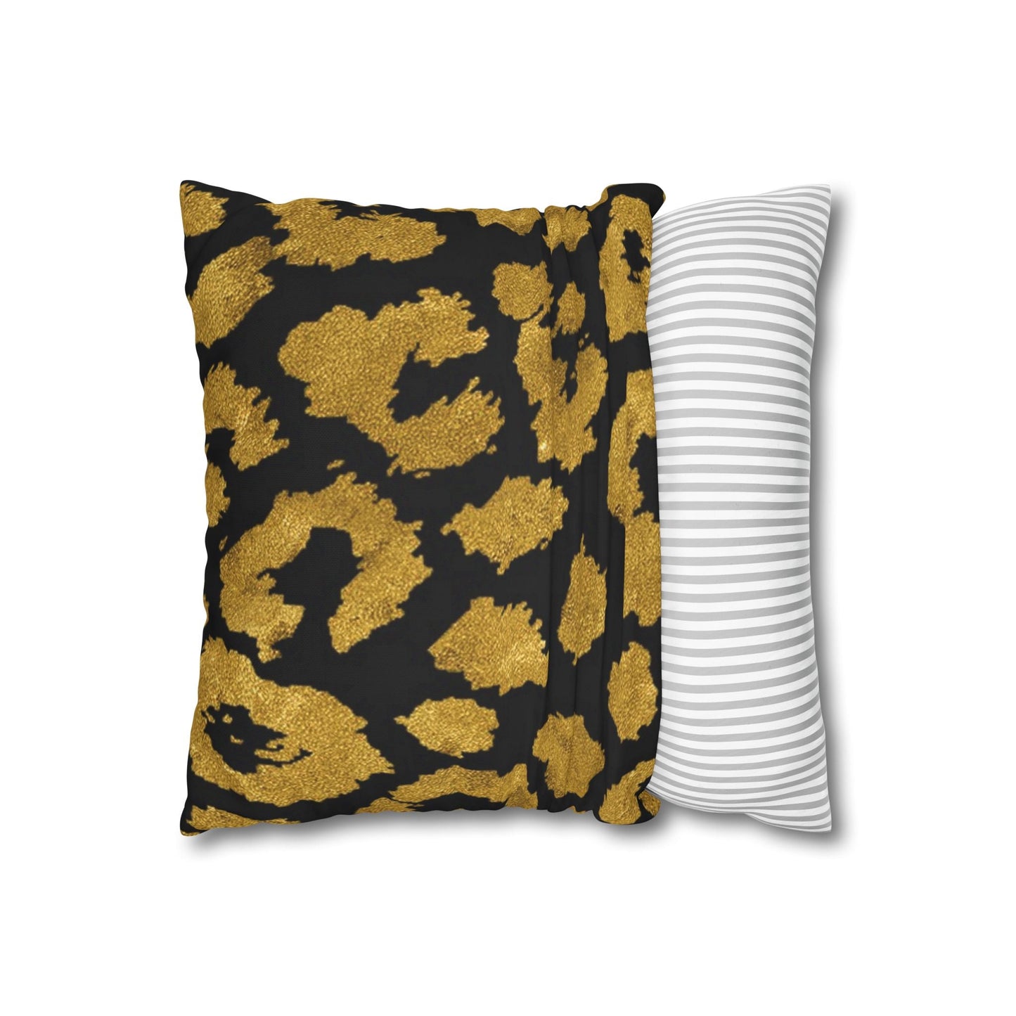 Pillowcase Square Poly Canvas gold leopard black by Mariu del Campo. - Mariu del Campo