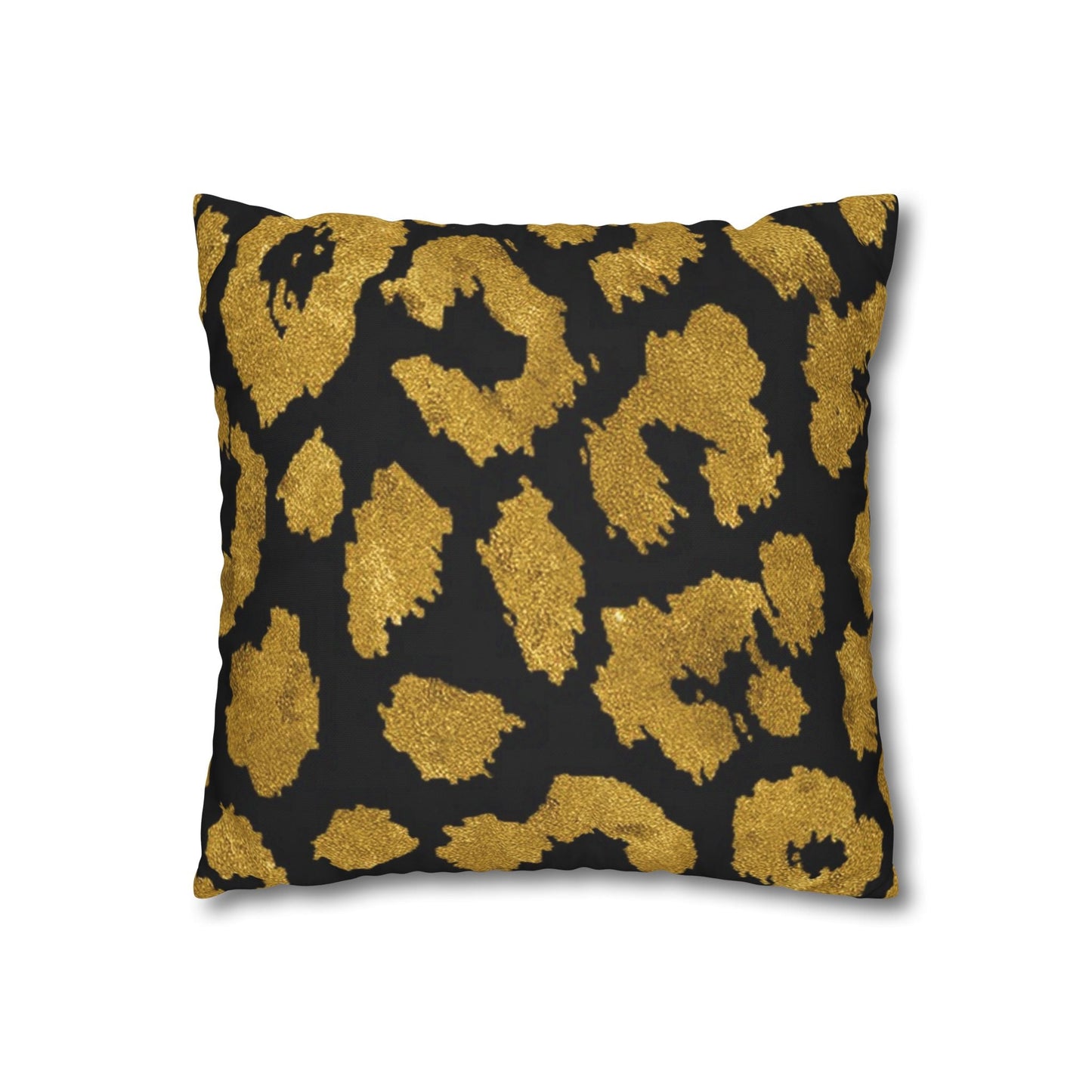 Pillowcase Square Poly Canvas gold leopard black by Mariu del Campo. - Mariu del Campo
