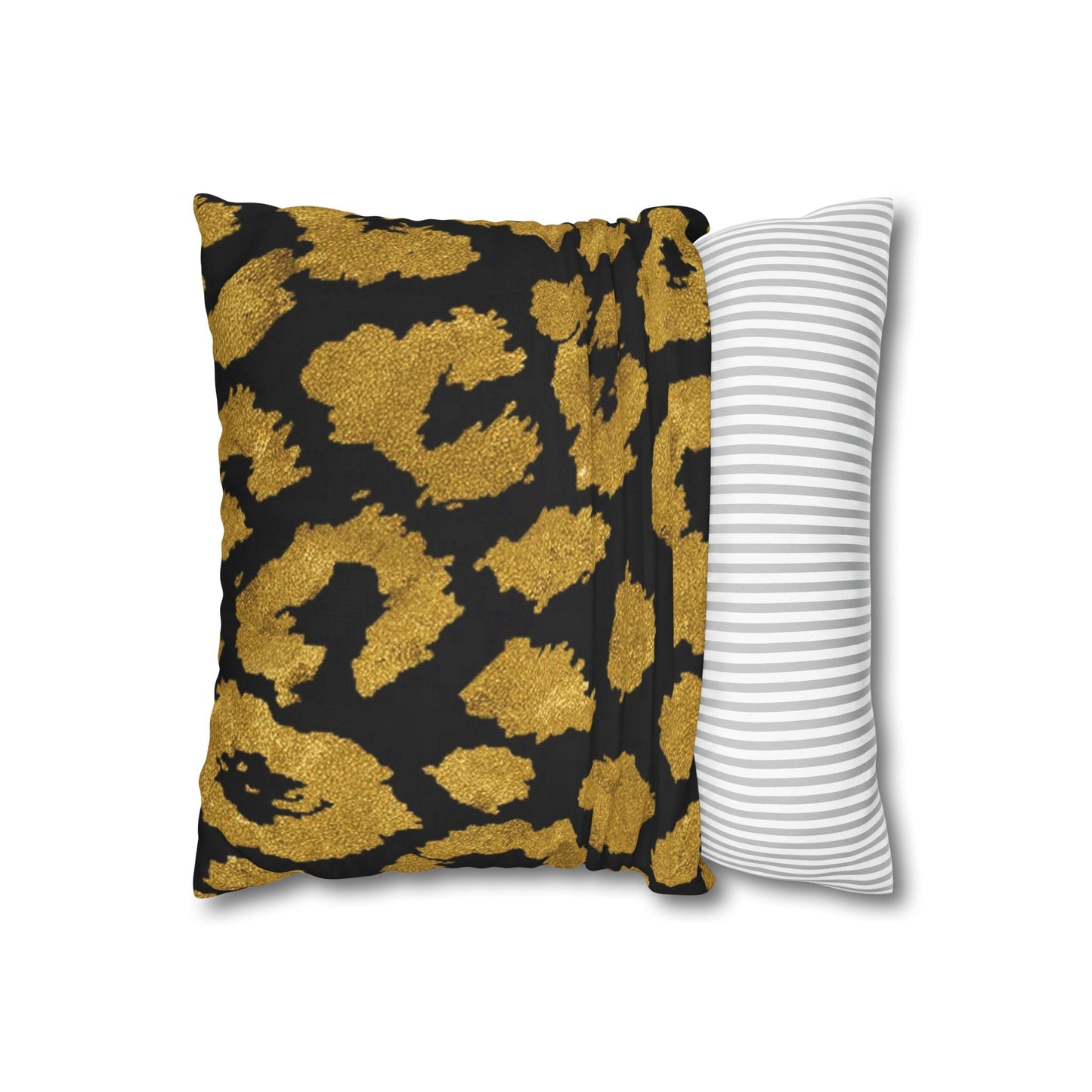 Pillowcase Square Poly Canvas gold leopard black by Mariu del Campo. - Mariu del Campo