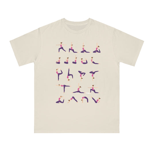 T-Shirt Asanas Organic Unisex Classic by Mariu del Campo — back view full artwork