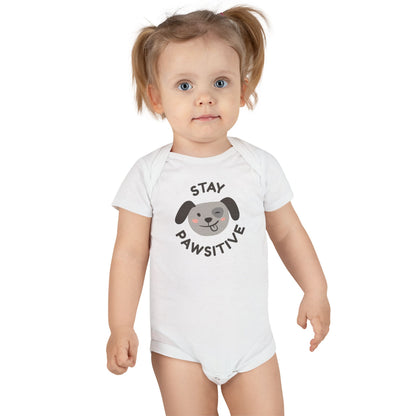 Baby Bodysuit Unisex Short Sleeve Stay Pawsitive — by Mariu del Campo