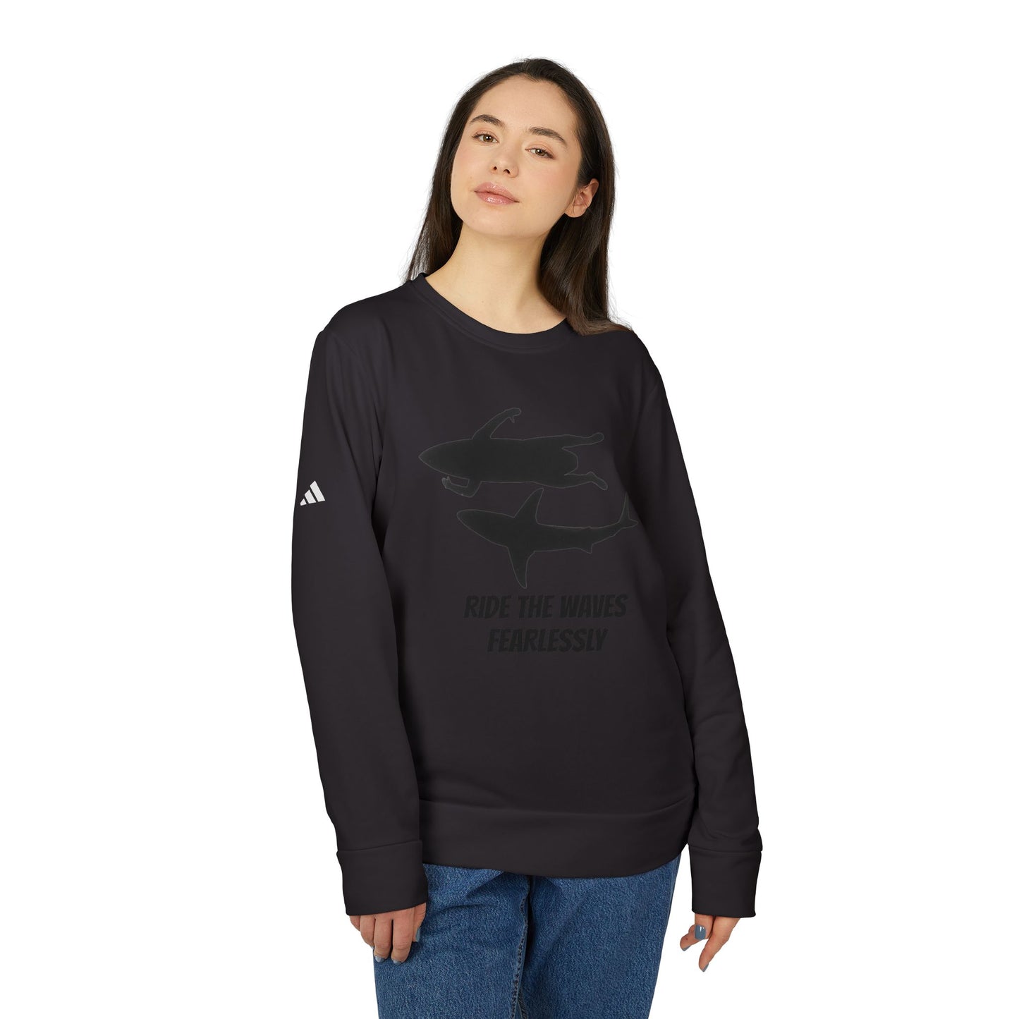 adidas® Unisex Fleece Crewneck Ride the Waves Fearlessly — by Mariu del Campo