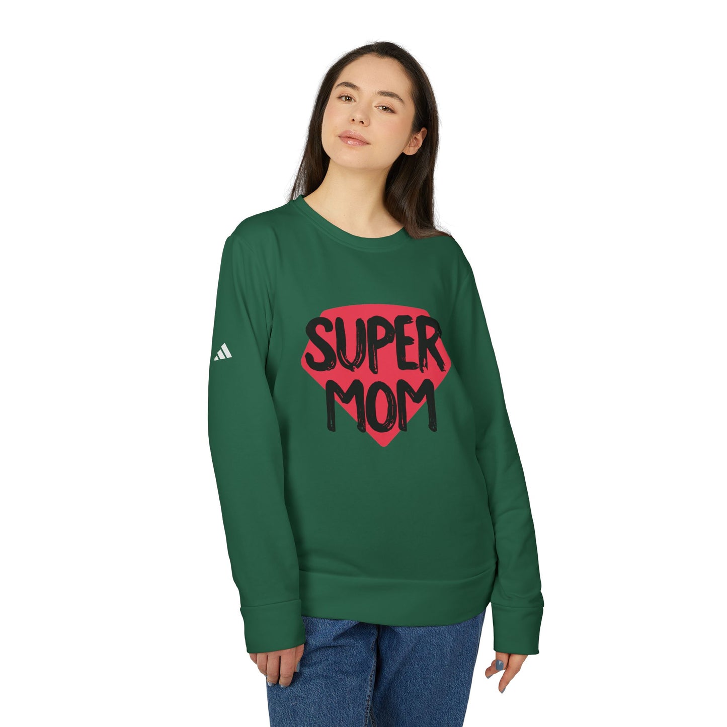 adidas® Unisex Fleece Crewneck Sweatshirt Super Mom by Mariu del Campo.
