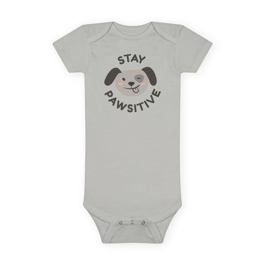 Baby Bodysuit Unisex Short Sleeve Stay Pawsitive — by Mariu del Campo