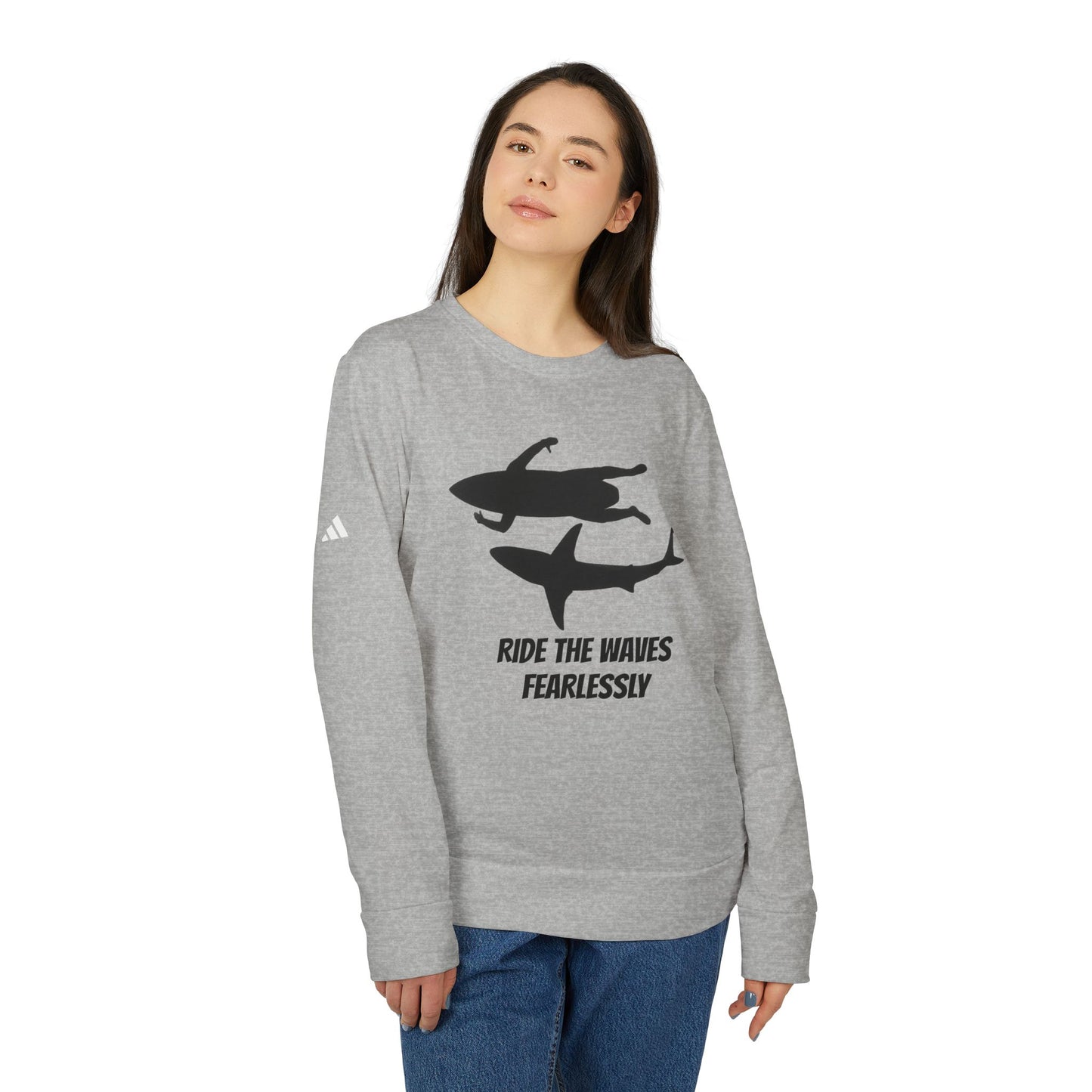 adidas® Unisex Fleece Crewneck Ride the Waves Fearlessly — by Mariu del Campo