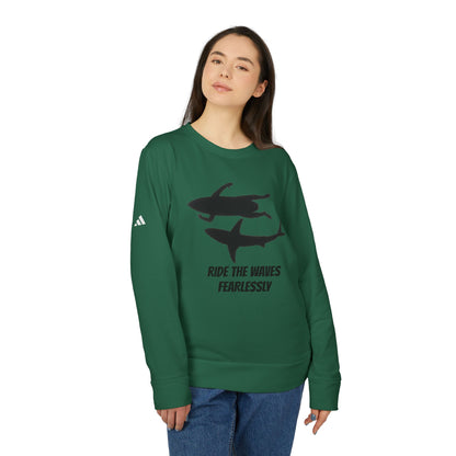 adidas® Unisex Fleece Crewneck Ride the Waves Fearlessly — by Mariu del Campo