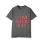 T-Shirt #LoveYourSelf Men's Raglan by Mariu del Campo.