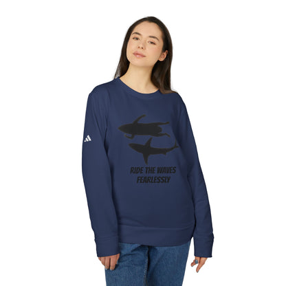 adidas® Unisex Fleece Crewneck Ride the Waves Fearlessly — by Mariu del Campo