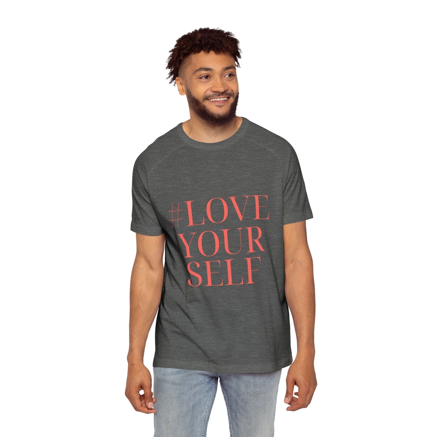 T-Shirt #LoveYourSelf Men's Raglan by Mariu del Campo.