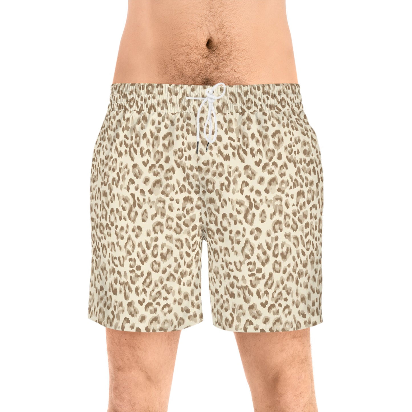 Swim Shorts Unisex Leopard Print by Mariu del Campo — black drawstring front view