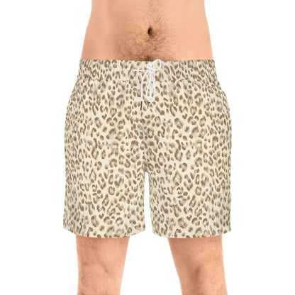 Swim Shorts Unisex Leopard Print by Mariu del Campo — black drawstring front view