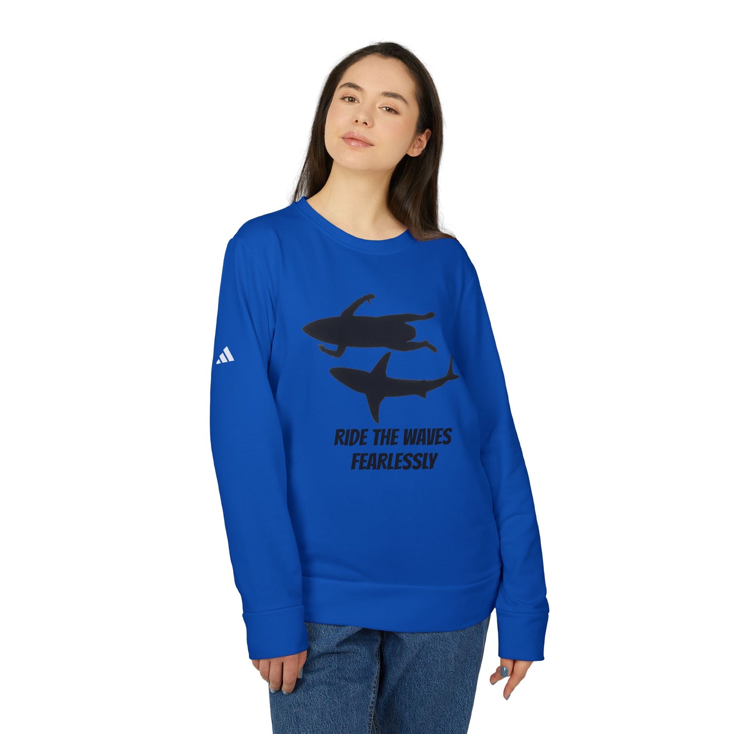adidas® Unisex Fleece Crewneck Ride the Waves Fearlessly — by Mariu del Campo