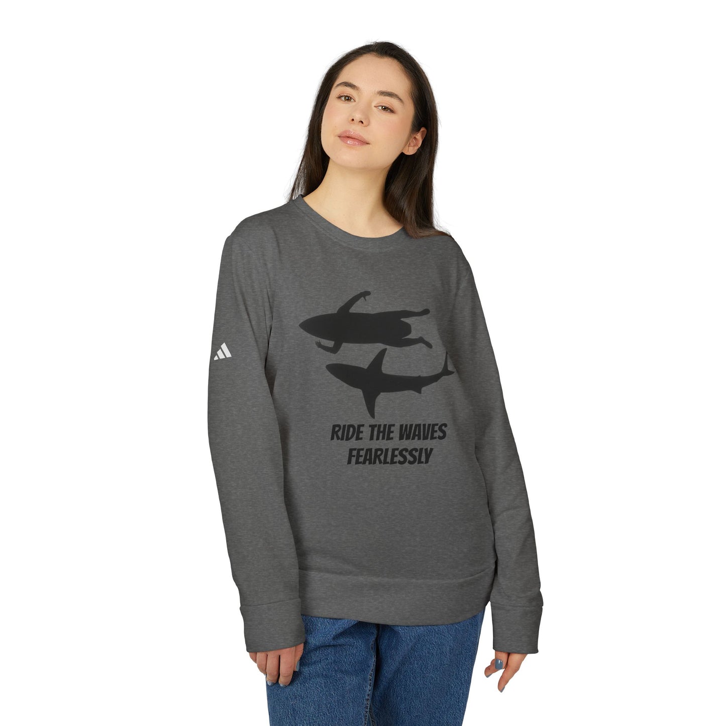 adidas® Unisex Fleece Crewneck Ride the Waves Fearlessly — by Mariu del Campo