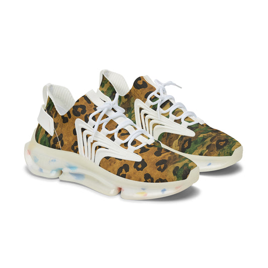 Sneakers Women's Mesh Leopard Camo by Mariu del Campo — front view bold print
