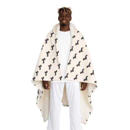 Blanket Hooded Sherpa Dachshund by Mariu del Campo — hood detail close-up