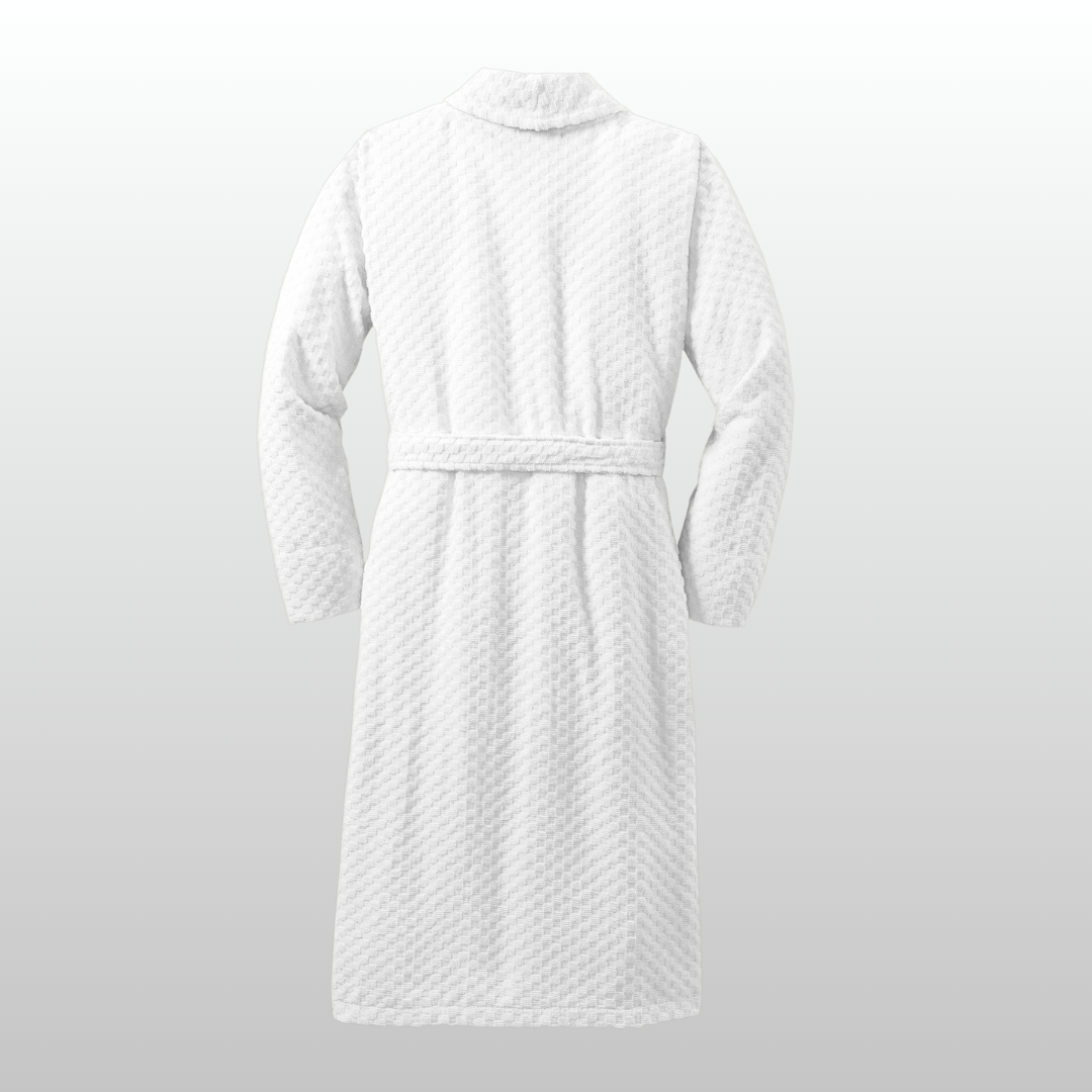 Robe Unisex Terry Shawl Surf Club by Mariu del Campo — embroidery detail close-up