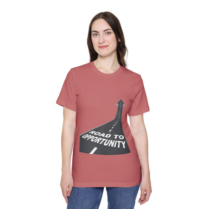 T-Shirt Unisex Road to Opportunity by Mariu del Campo — asphalt front view
