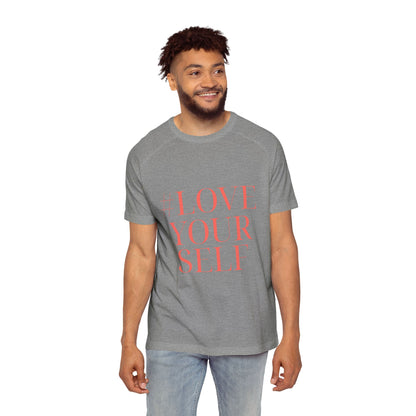 T-Shirt #LoveYourSelf Men's Raglan by Mariu del Campo.