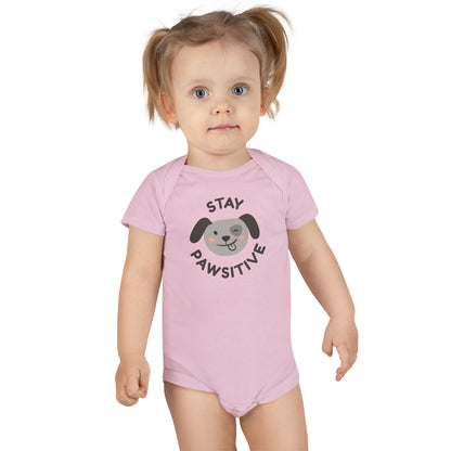 Baby Bodysuit Unisex Short Sleeve Stay Pawsitive — by Mariu del Campo