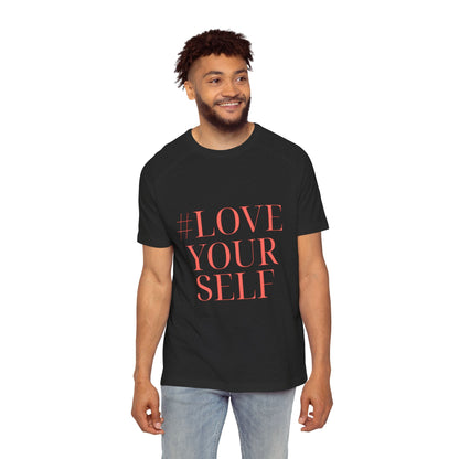 T-Shirt #LoveYourSelf Men's Raglan by Mariu del Campo.