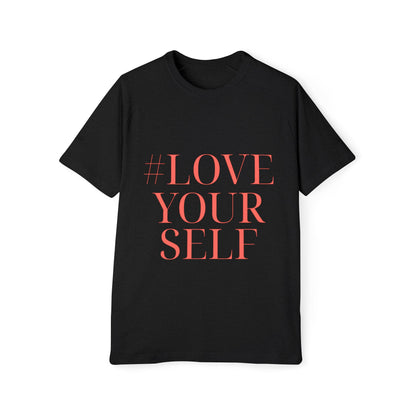 T-Shirt #LoveYourSelf Men's Raglan by Mariu del Campo.