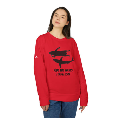 adidas® Unisex Fleece Crewneck Ride the Waves Fearlessly — by Mariu del Campo