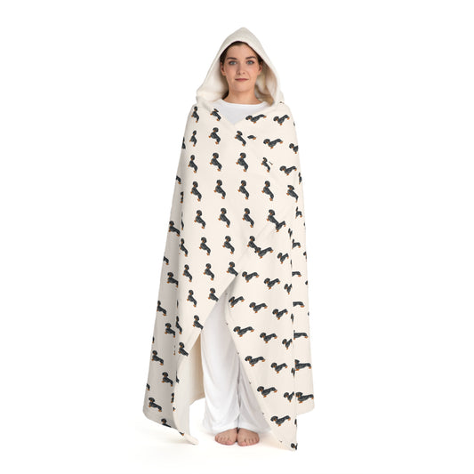 Blanket Hooded Sherpa Dachshund by Mariu del Campo — cream front view