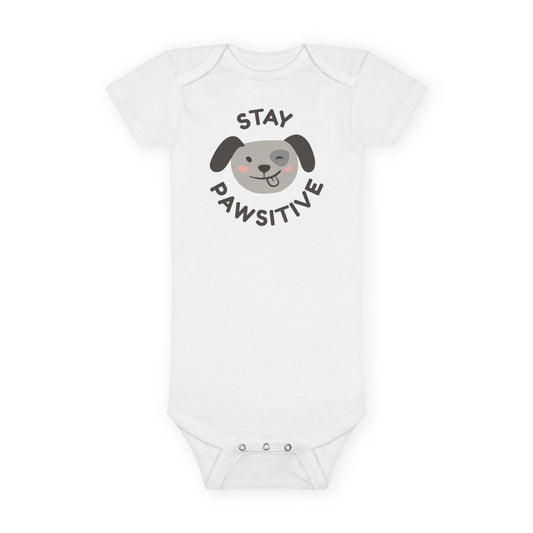 Baby Bodysuit Unisex Short Sleeve Stay Pawsitive — by Mariu del Campo