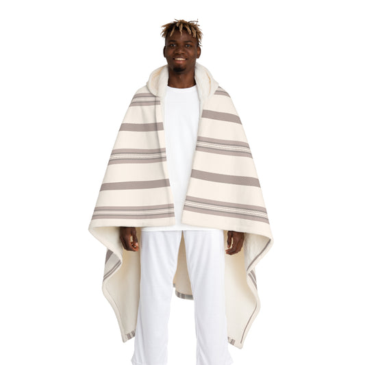 Blanket Hooded Sherpa Striped by Mariu del Campo — cream front view