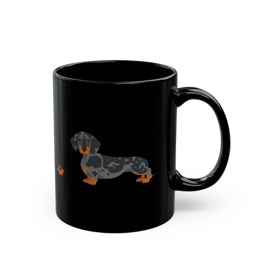 Mug Dachshund Pattern Coffee by Mariu del Campo — 11oz black mug front view