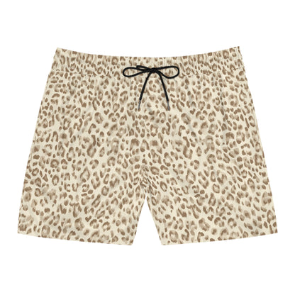 Swim Shorts Unisex Leopard Print by Mariu del Campo — white drawstring option