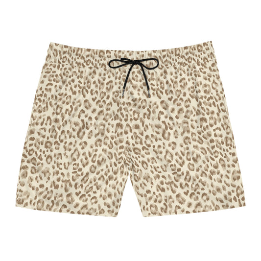 Swim Shorts Unisex Leopard Print by Mariu del Campo — white drawstring option