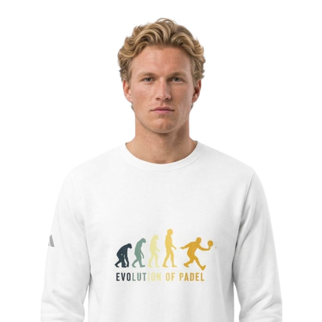 adidas® Unisex Fleece Crewneck Evolution of Padel — by Mariu del Campo